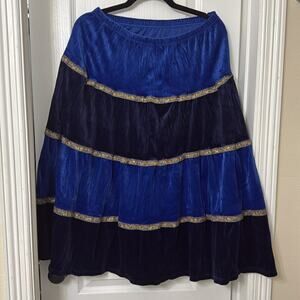 Blue tiered velvet suede midi skirt size M
